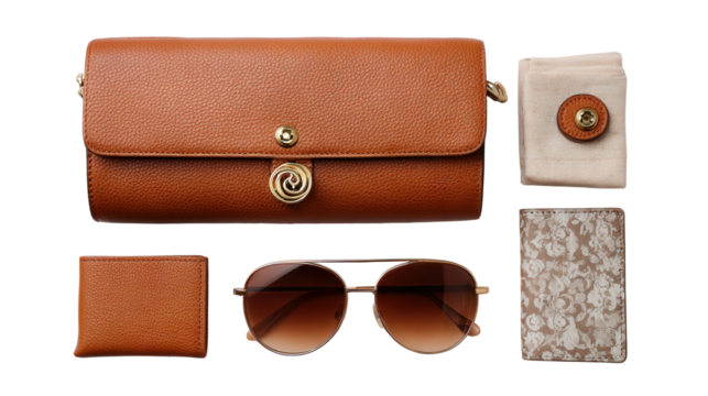 Designer Handbag : A flat lay of a designer handbag, isolated on a Transparent background, PNG file.