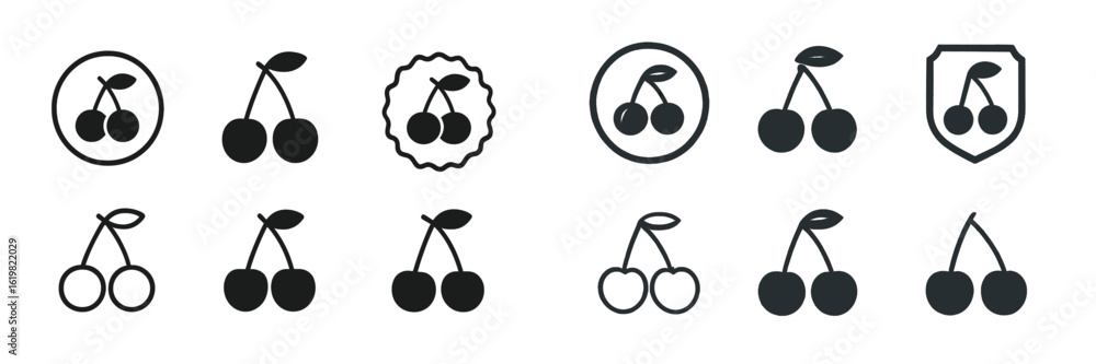Aufkleber stylized cherry icons displayed in various designs on a simple background