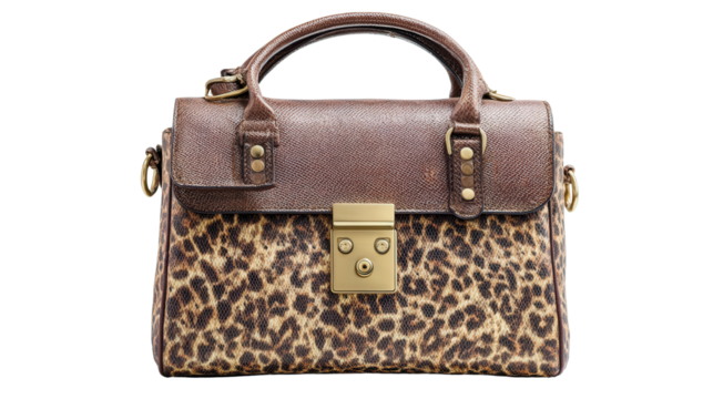 Designer Handbag : A flat lay of a luxury designer handbag, isolated on a Transparent background, PNG file.