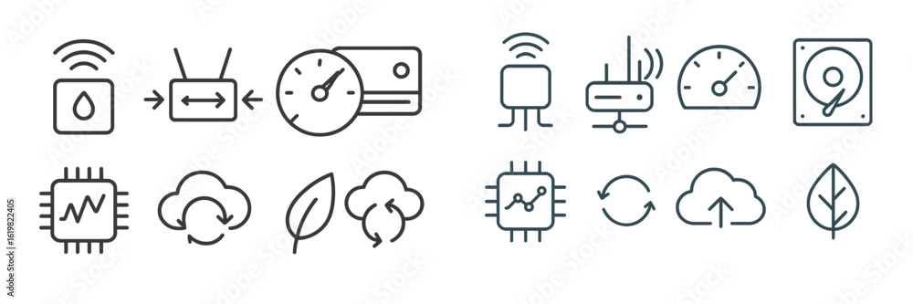 Poster icons representing technology concepts and data management in a modern digital environment