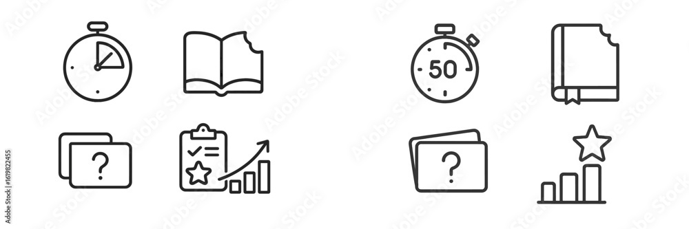 Poster set of icons representing time management, learning, and performance tracking in an educational or p