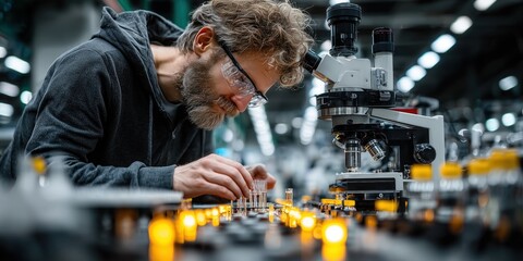 Scientist conducts research in a lab, working tirelessly to find a way to stop the virus and protect humanity