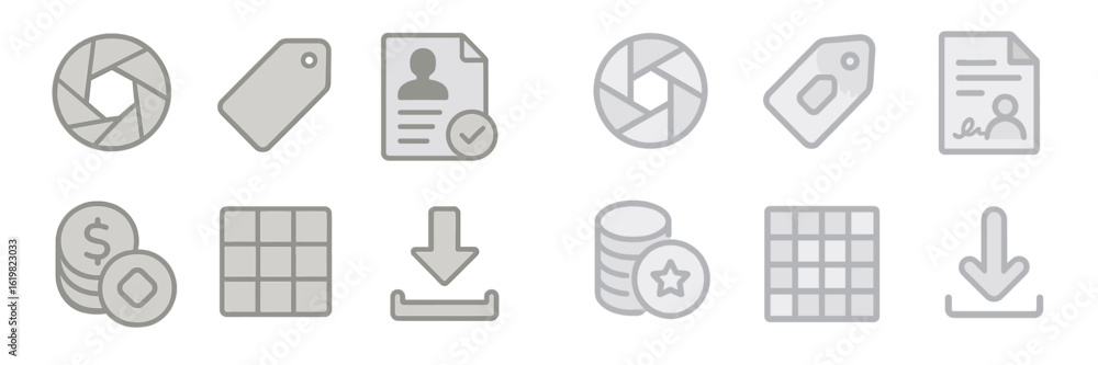 Poster various icons representing photography, documentation, and finance displayed in a clean layout suita