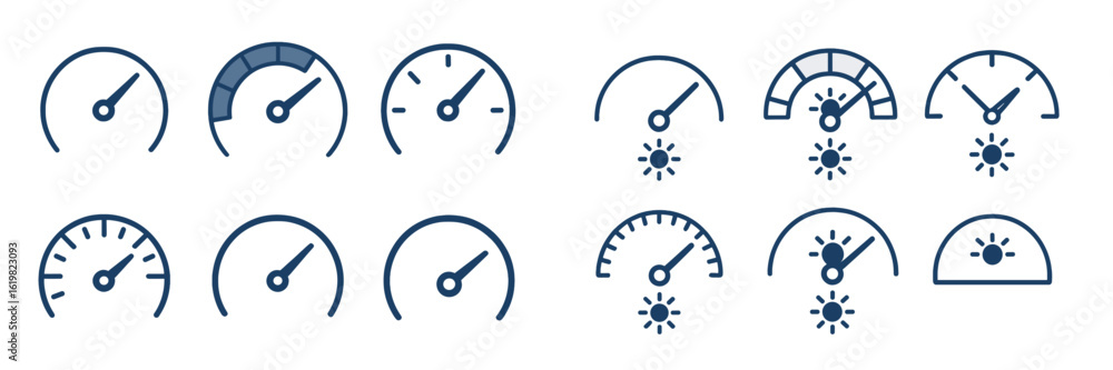 Poster variety of gauge icons representing measurement and performance indicators on a digital interface