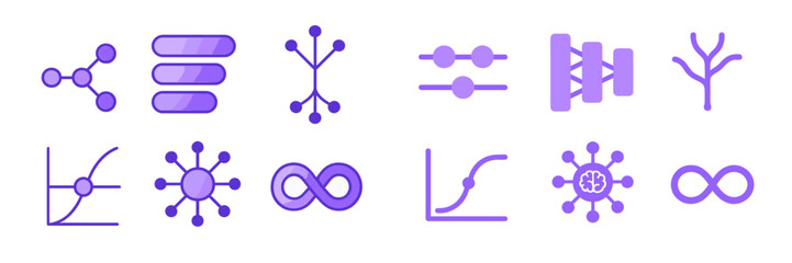 Abstract purple graphic elements representing data connections and relationships in modern design