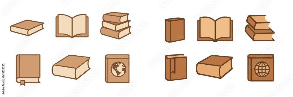 Poster collection of various book illustrations showcasing different book types and styles in a simple desi
