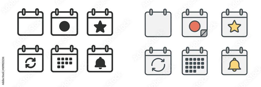 Poster calendar icons showcasing various events and reminders in a minimalist design on a neutral backgroun