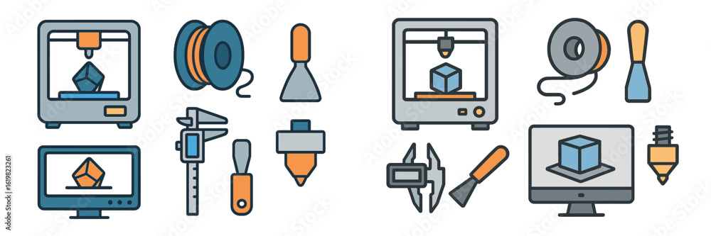 Poster tools and equipment used for 3d printing and modeling in an innovative design workshop