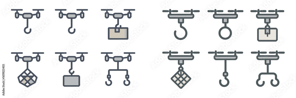 Poster various types of drones used for delivery and lifting tasks in industrial applications