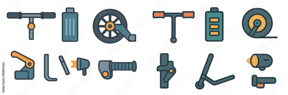 Poster tools and equipment icons featuring various designs and functions in a sleek style