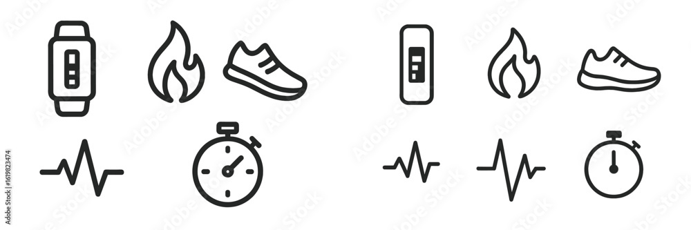 Poster fitness tracker icons representing health monitoring and exercise activities in a minimalist design
