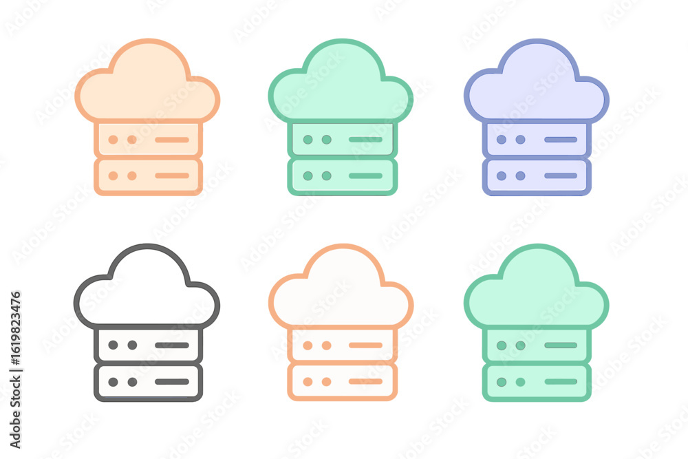 Poster cloud computing icons in various pastel shades representing data storage solutions