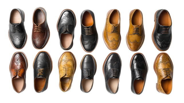 Designer Shoes Background: A flat lay of designer shoes, isolated on a Transparent background, PNG file.