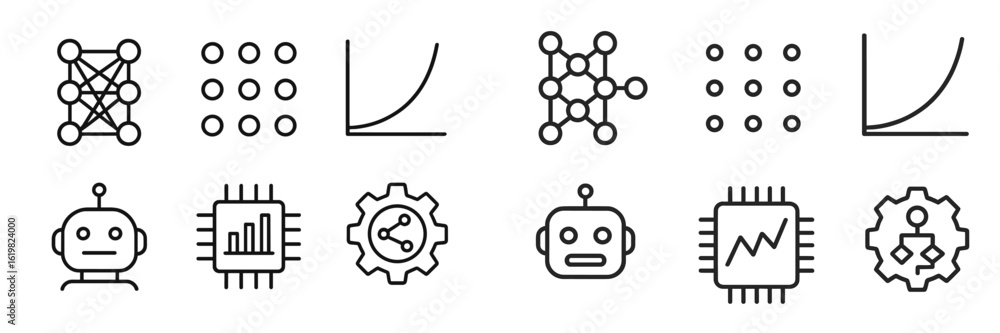 Poster complex network diagrams illustrating artificial intelligence concepts in a minimalist design showca
