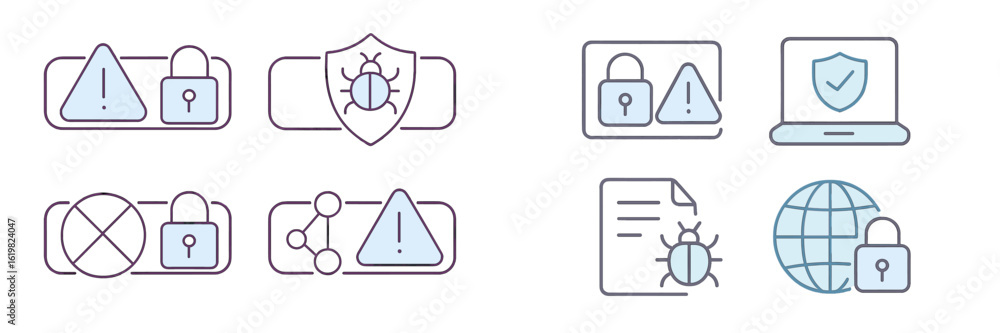 Poster security icons representing various aspects of online safety during data protection practices