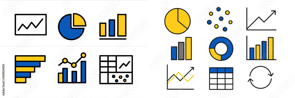 Poster colorful graphs and charts showcasing data analysis trends and statistics in a modern style
