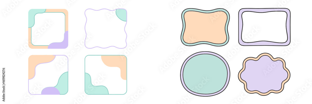 Poster decorative frame collection featuring unique shapes and colors for creative projects