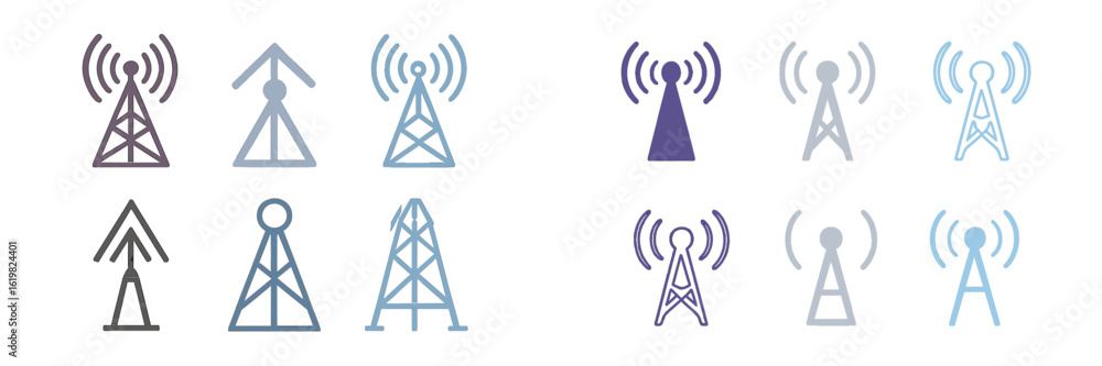 Aufkleber various designs of communication towers shown in different colors representing connectivity and tech