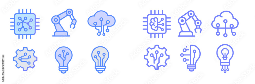Poster modern technology icons depicting innovation in automation and artificial intelligence illustrating 