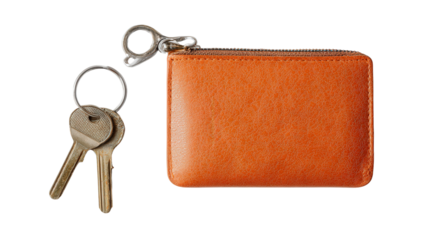 Designer Wallet and Keys: A flat lay of a designer wallet and keys, isolated on a Transparent background, PNG file.