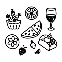 Black and White Food Doodle with Fruits, Vegetables, and Drinks