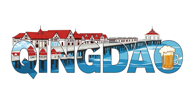 Qingdao with China Landmark Travel Vector.