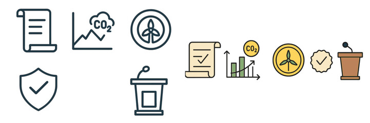 Carbon footprint reduction strategies are discussed at a conference in an urban setting focused on sustainability and climate action
