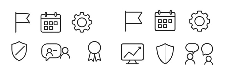 Icons representing scheduling, communication, security, and achievement in a modern minimalist style