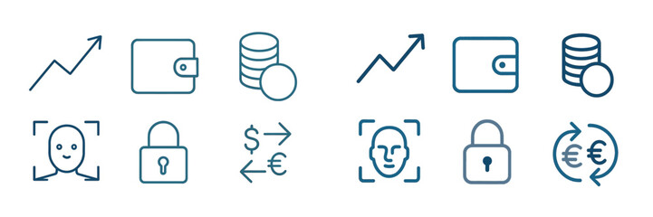 Financial icons illustrating growth, security, and transactions in a modern digital context