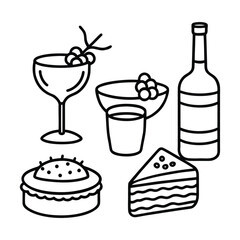 Black And White Icons Featuring Sweets and Drinks for Celebrations