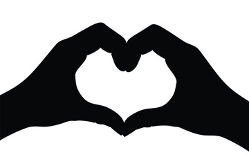 Fototapeta premium Silhouette of two hands forming a heart shape against a white background