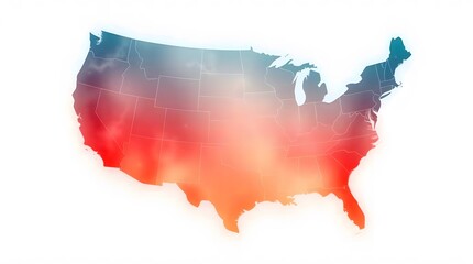 Obraz premium Gradient United States Map with Red, Orange, and Blue Hues on White Background