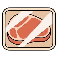 fresh meat in a plastic wrap flat color vector illustration template design