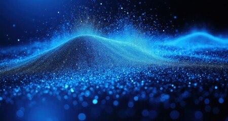 Blue glitter particles on a dark surface