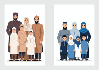 Islamic Family with Children Standing in Traditional Dress for Eid Portrait