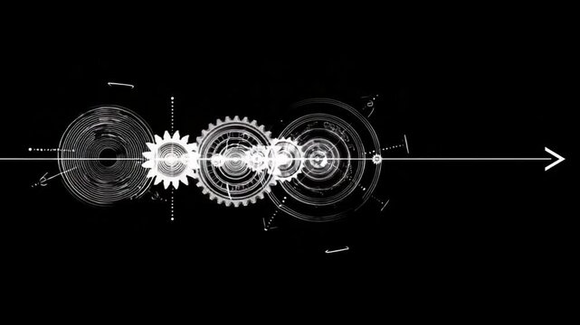 Mechanical Precision: An intricate graphic featuring interlocked gears and cyclical elements, symbolizing the synergy of engineering principles and the beauty of mechanical precision. 