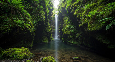 Nature Background Background explore the stunning waterfall and lush greenery in this serene nature landscape photo