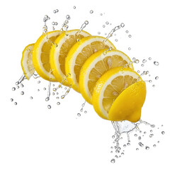 A Healthy Detox Concept with Fresh Lemon Slices and Water Isolated on White Background.