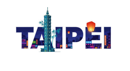Obraz premium Taipei Illustration with Taiwan, and City Skyline.