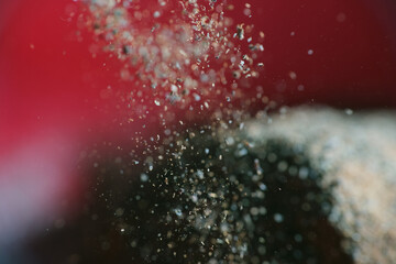 Macro texture of tea leaves in tea bag as background