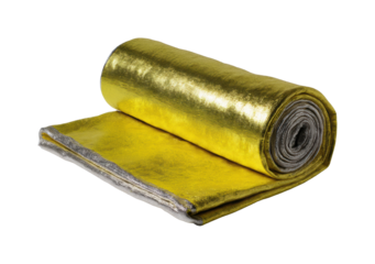 Golden reflective fabric roll product textile isolated on transparent background, png
