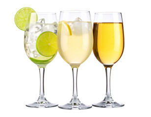 Two isolated crystal champagne flutes filled with bubbly golden liquid, ready for a New Year's celebration toast