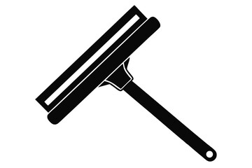 Black Silhouette of Window Squeegee with Handle for Cleaning Tasks and Household Use