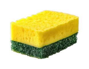 Cleaning action with a yellow sponge in a kitchen focus on everyday use and functionality isolated on transparent background, png