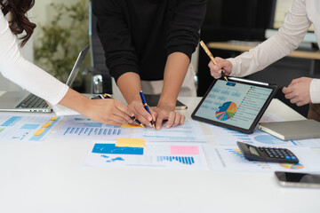 Project manager working and update tasks with milestones progress planning and professional investor working new start up project in the office.