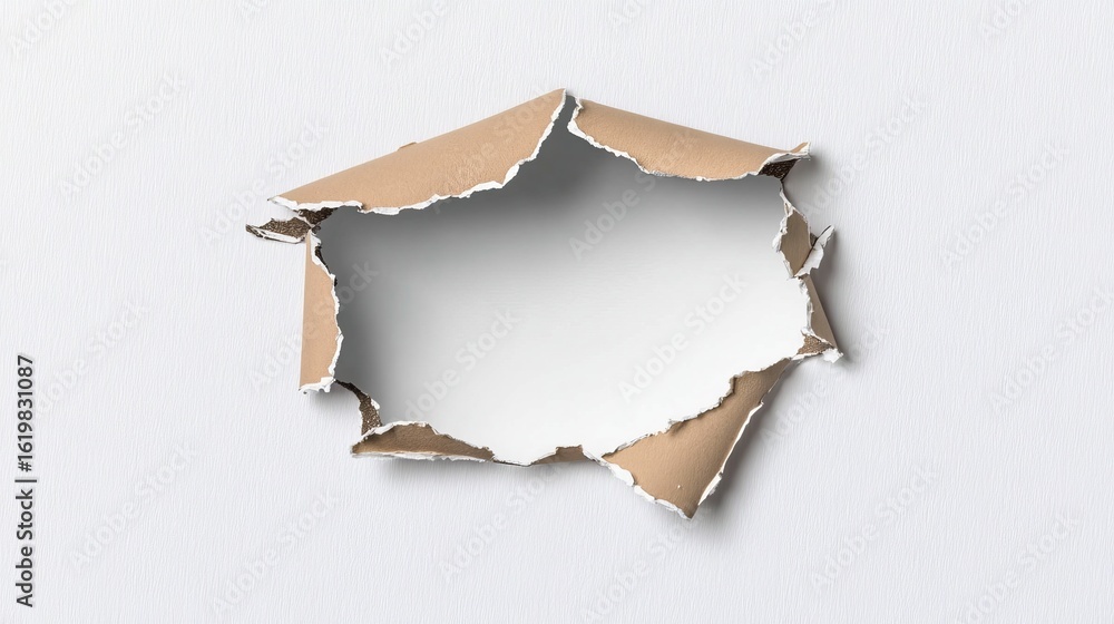 Poster torn brown paper with white design elements exposing empty space for creative background use