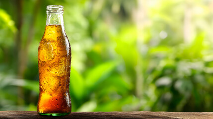 Refreshing Iced Soda Bottle in Lush Green Nature