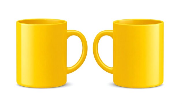 Two yellow mugs on a white background