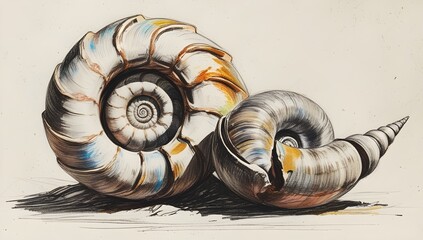 spiral nautilus shell pencil drawing