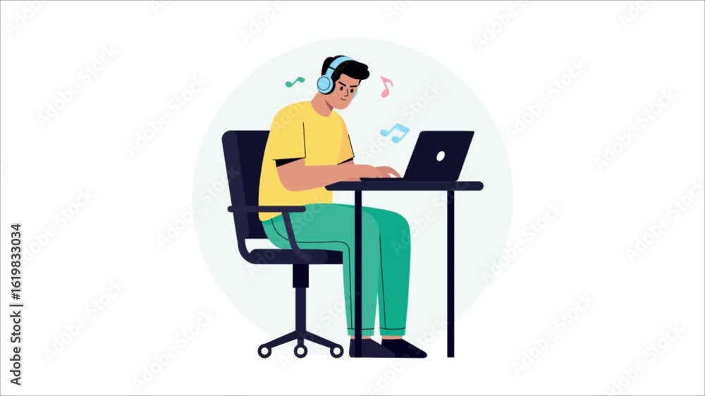 Poster working with music in background animation mp4 file